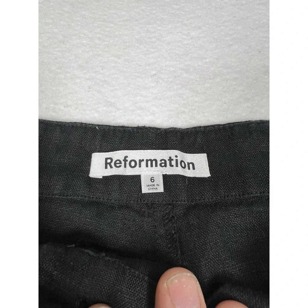 Reformation 100% Linen Pants Women's 6 Black Straight Leg High Rise Pleated Zip